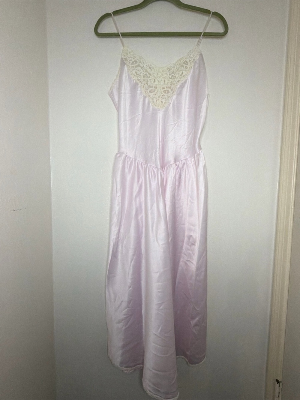 Vintage Victoria’s Secret Pink Satin Lace Beaded Maxi Nightgown Size Small